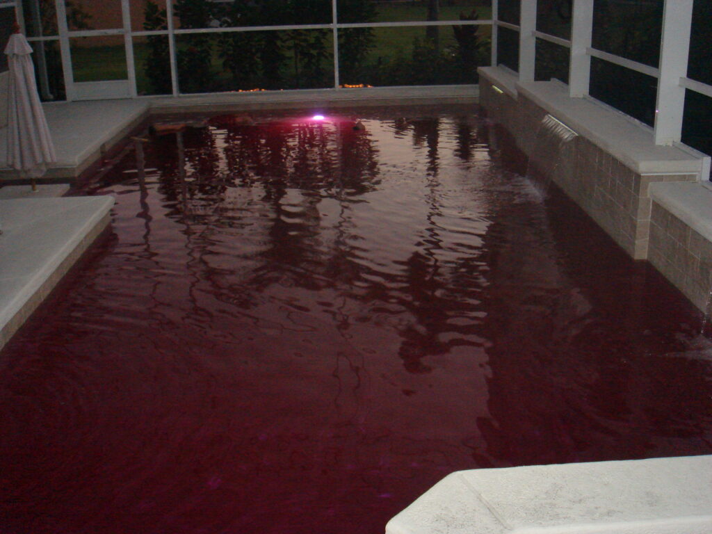 Party Pool, Rockin' Red, at night